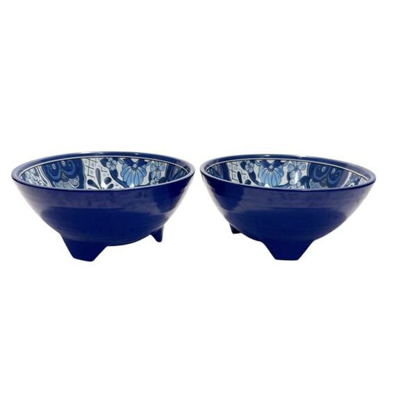 Nicole Miller Blue Mexican Molcajete Style Melamine Salsa Guacamole Dip Bowls - Picture 3 of 10